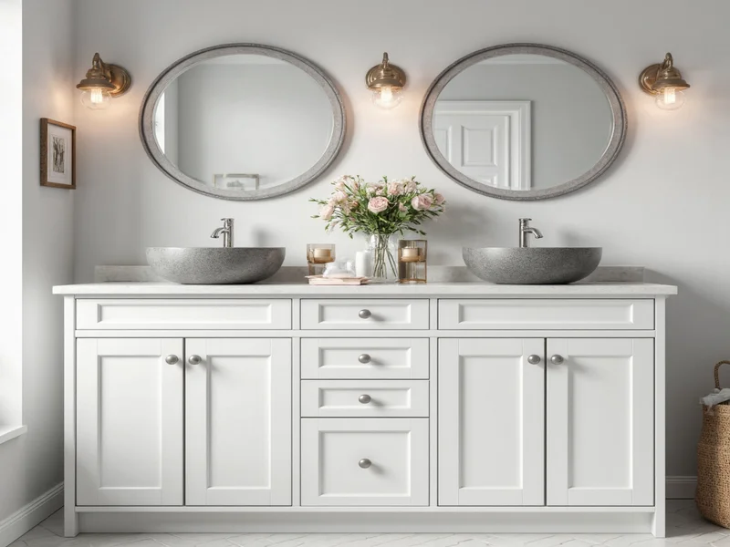 Painted bathroom cabinets with new hardware