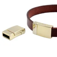 

10mm Magnetic Clasps Curved Shape Flat Leather Bracelet Making Gold Tone 10x3mm Hole
