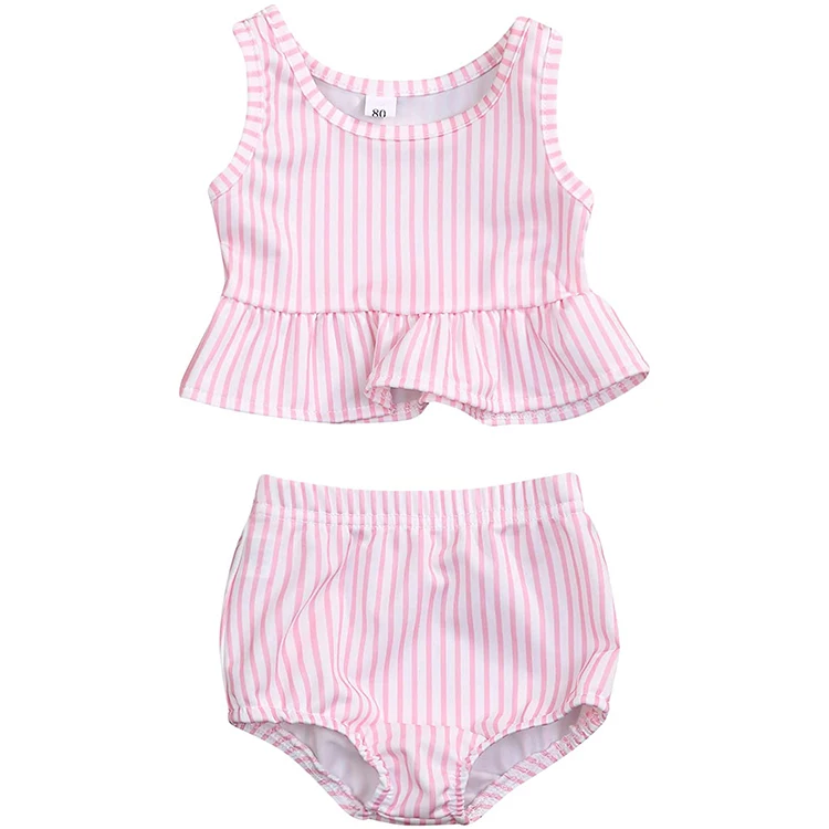 

2022 Hot Selling Toddler Baby Girls Summer Sleeveless Striped Two-Piece Suit Beach Kids Fashion Swimwear, Provide color chart