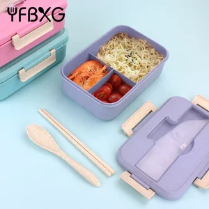Image of Wheat fiber eco-friendly food grade plastic bento lunch box for kids and adults