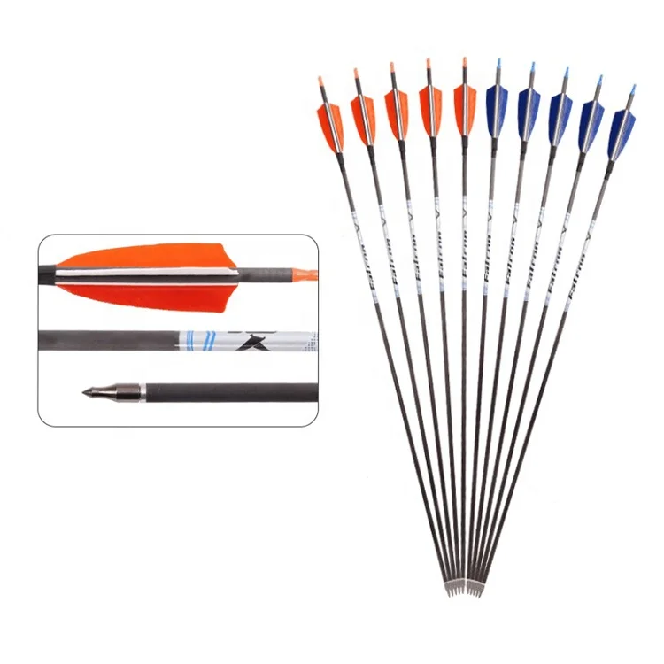 

Hunting Arrow Spine 400 500 600 Archery Compound Bow Arrows Turkey Feather Pure Carbon Arrow, Blue/orange