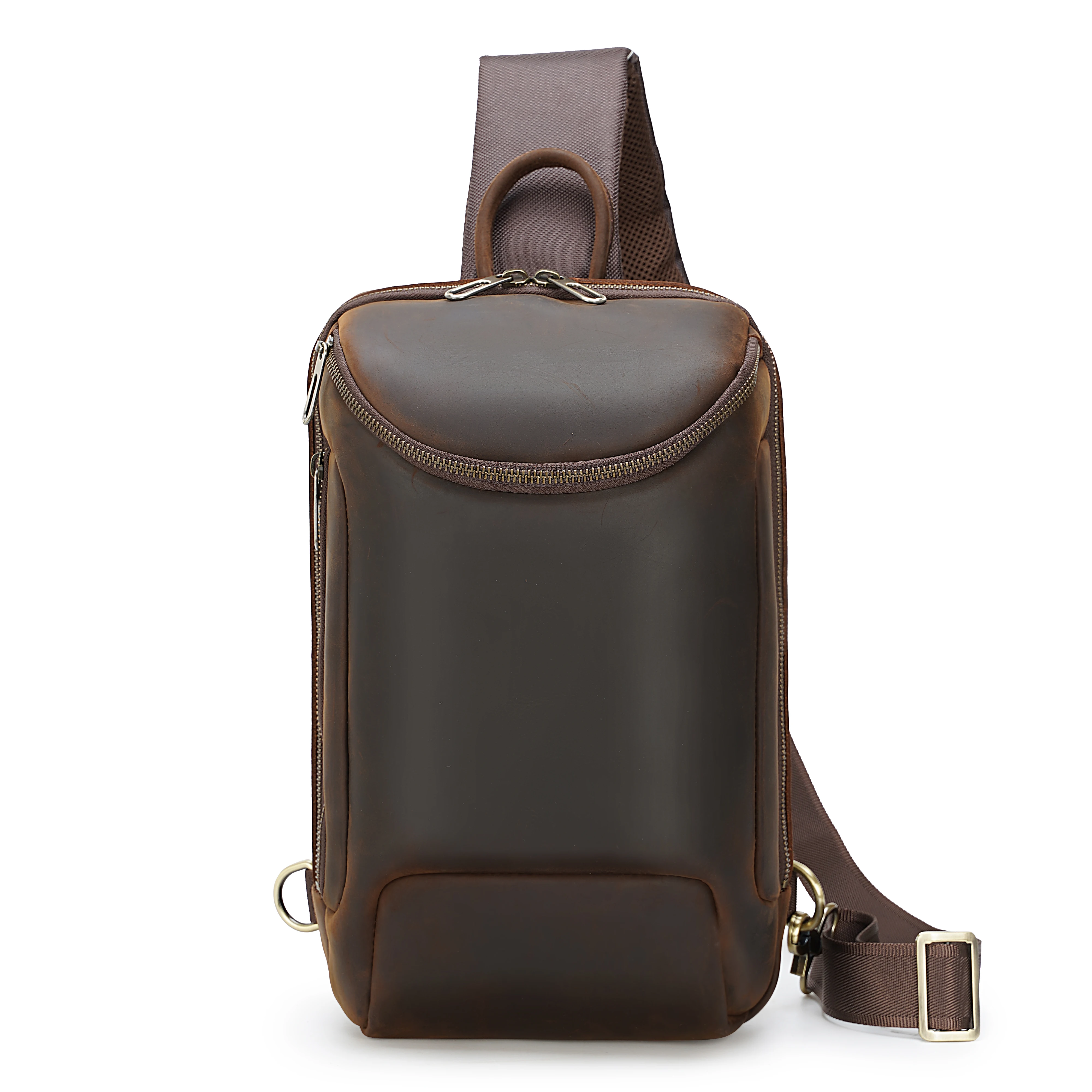 

TIDING New Arrival Brown Original Business Travel Single Shoulder Vintage Style Backpack Crazy horse Leather Chest Bag For Man, Customized color