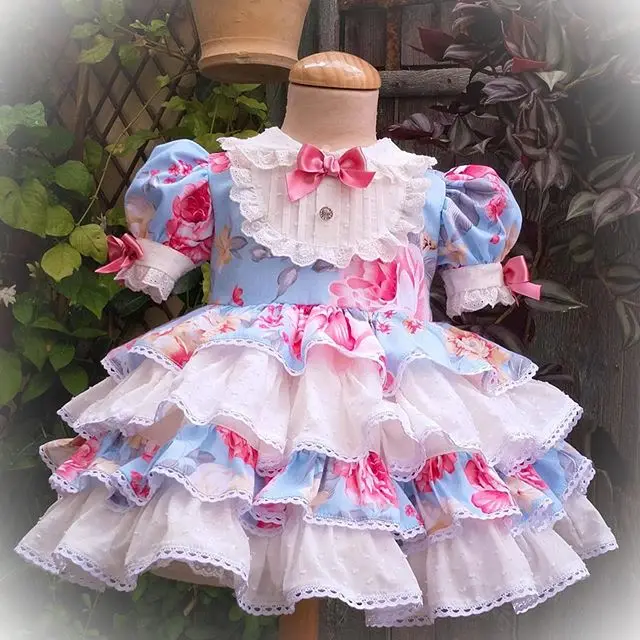 

2021 New Summer Baby Girls Dress Lace Stitching Vintage Spanish lolita Princess Ball Gown Dress for Girl Vestidos