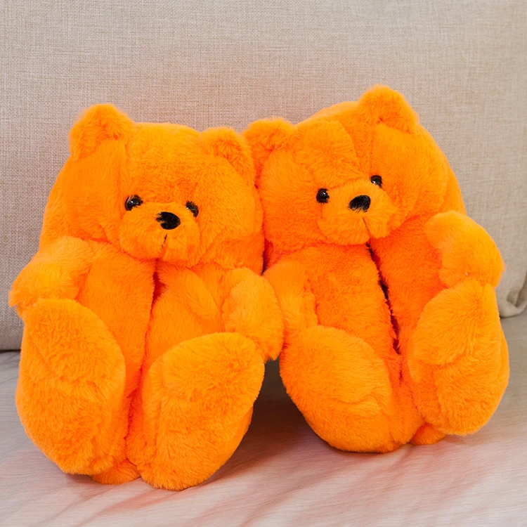 

2021 Lovely Animal Women Slippers House Bedroom Indoor Orange Slippers Fur Slides Plush Toys fluffy ladies Teddy Bear Slippers