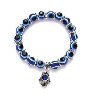 fashion blue eyes bracelet evil turkish glass beads Handmade elasticity bracelet jewelry for women 2