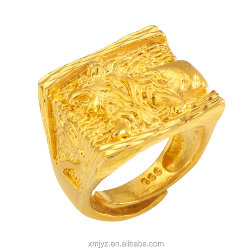 

2021 Summer National New Lion Brass Gold-Plated Ring Male Sand Gold Imitation 999 Pure Gold Style Open Ring