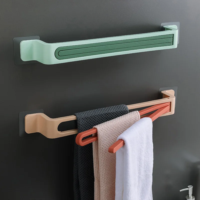 

Creative Non-perforated Toilet Bathroom Shelf Fashion Folding Activity Rotating Towel Bar Double Towel Rack Household Tools, Blue, white, pink, green