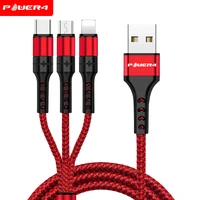 

Power4 Free Shipping Mobile Phone Charger Cable 3 In 1 Fast Charging Micro USB Data Cable Nylon Braided