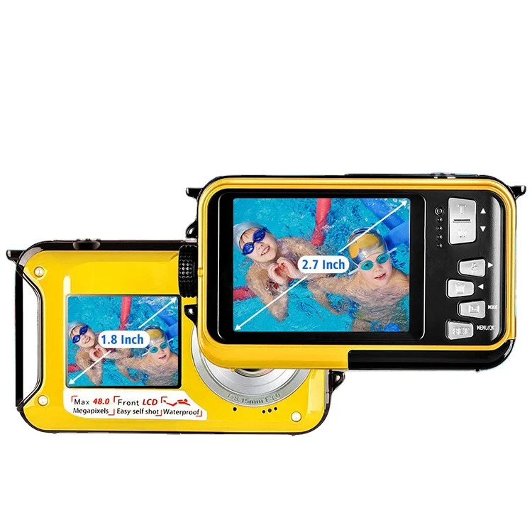 

2.7K Compact Digital Video 48MP Anti - Shake Good Quality Body Waterproof 10ft Swimmint Photo Camera, Black