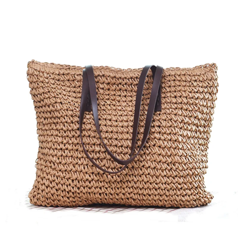 

2020 Summer Women Straw Woven Tote Large Beach Handmade Weaving Shoulder Bag Handbag