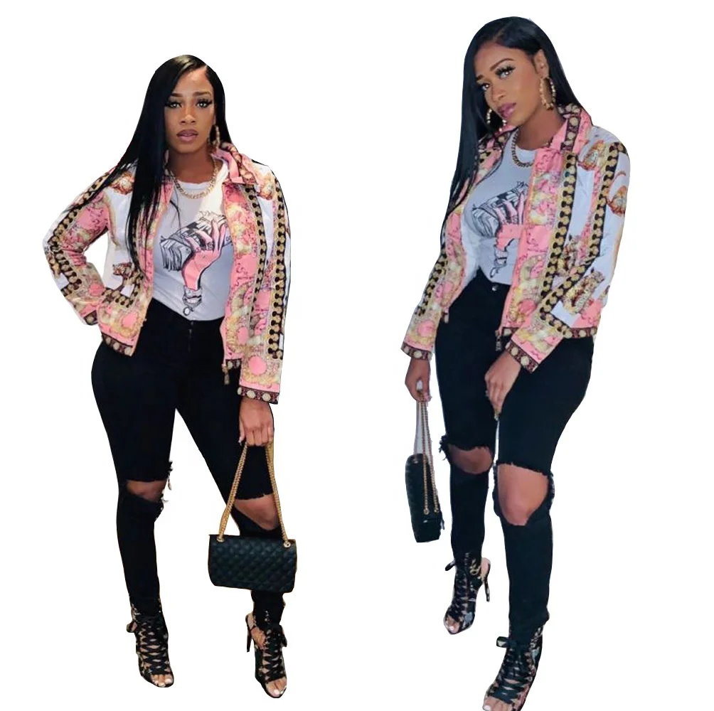 

New Fall Plus Size Jackets For Women All Over Print Casual Jacket