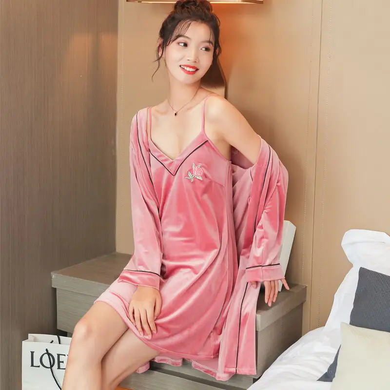 

100% velvet mix color women robe in stock wedding sleepwear Homewear PJ Set