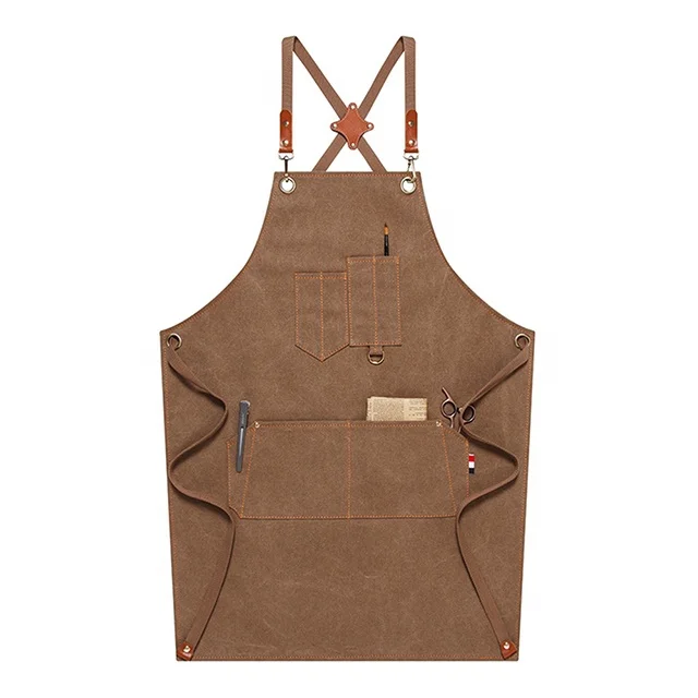 

Custom Logo Restaurant Barista Milk Tea Cake Barber Shop Fashion Cotton Canvas Work Apron With Adjustable Strap, Can be customized