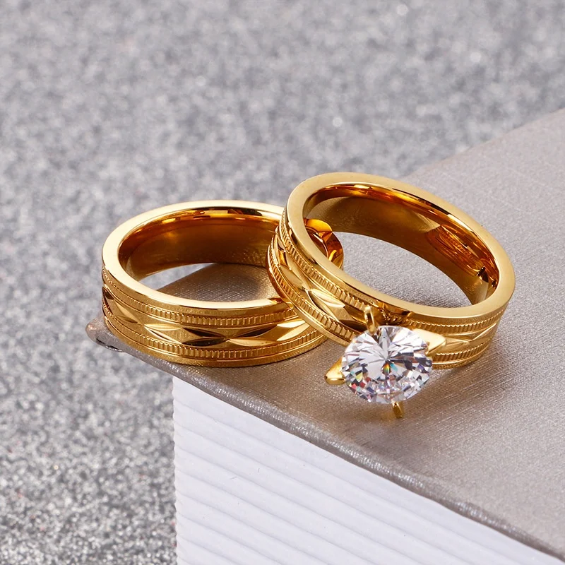 

Wholesale Dubai 18k gold jewelry wedding ring couple engagement ring set jewelry, Picture shows