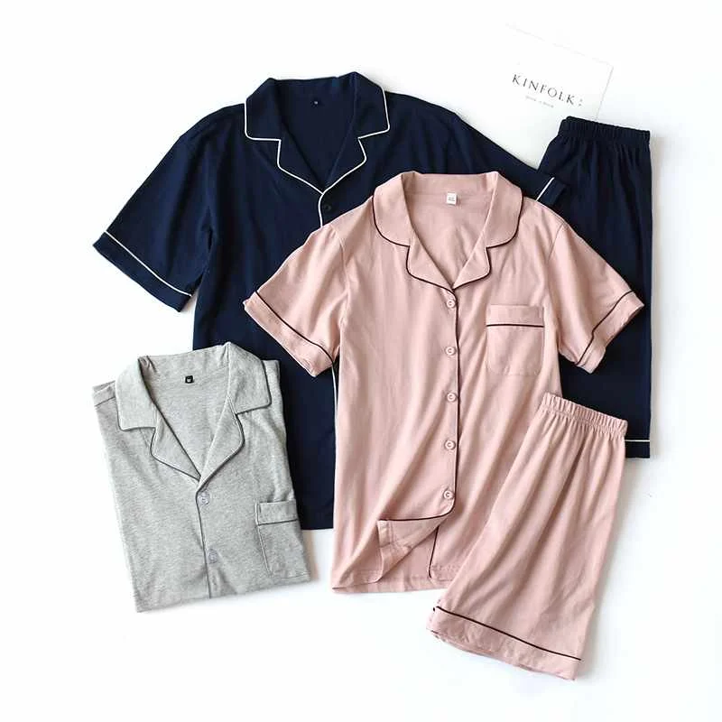 

Summer 2021 new cotton couple sleepwear suit female short-sleeved shorts men's sleepwear thin home service suit sleepwear women