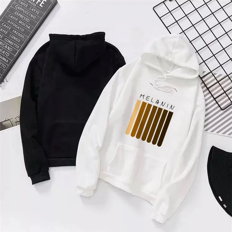 

Wholesale Women's Hoodies Long Sleeve Graphic Hoodie Melanin Choco Printing Pullover Sweatshirts Woman Hoodies, Black and white