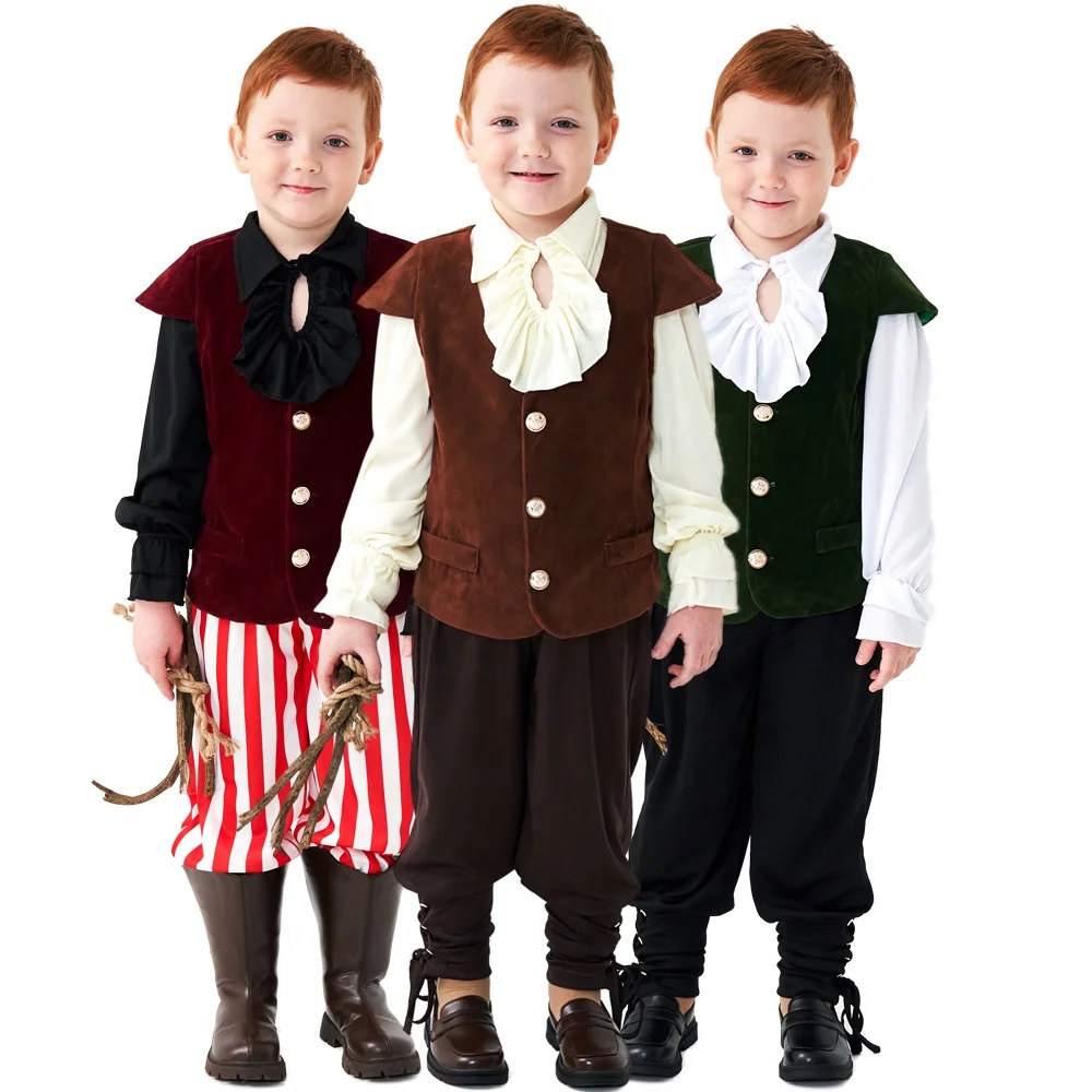 

Boys Medieval Renaissance Victorian Vampire Cosplay Costumes Children's Day Ruffled Pirate KnightCostume Outfit