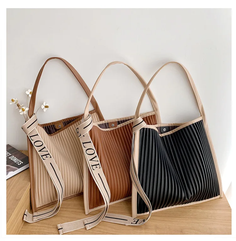 

Guangzhou Factory Women Fashion Soft PU Leather Handbag Fold Wrinkles Tote Bag Shoulder Bag