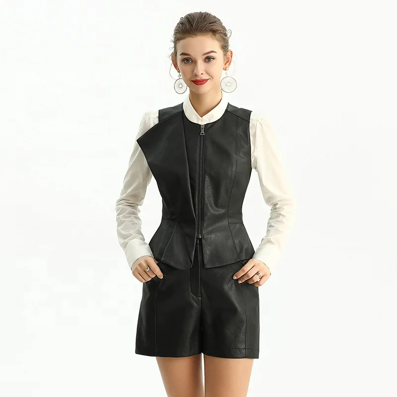 

J217 Spring Fall Winter High Quality Fashion Elegant Long PU Evening Casual Women Parkas Outer Coat Jacket Vest Waistcoat