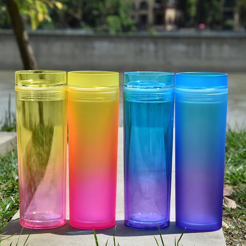 

Wholesale 16oz Water Cup Double Walled BPA Free Acrylic Gradient Skinny Tumbler Cups In Bulk