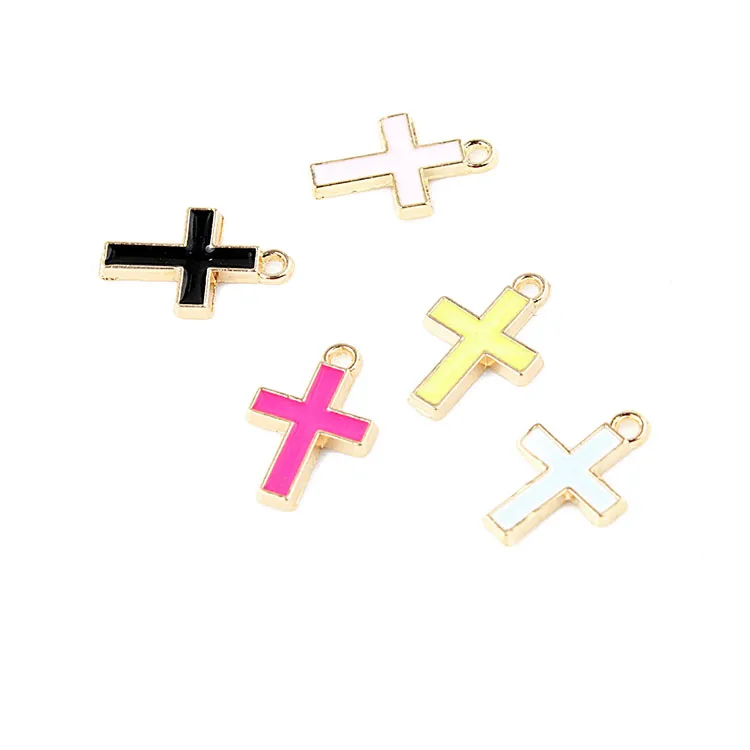 

JS1522 Popular Small Tiny Colorful Multi Color Neon Enamel Cross Religious Charm Pendants for Jewelry Making