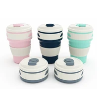 

Wholesale Reusable Foldable Silicone Folding Rubber Drinking Collapsible Travel Silicone Coffee Cup with Lids