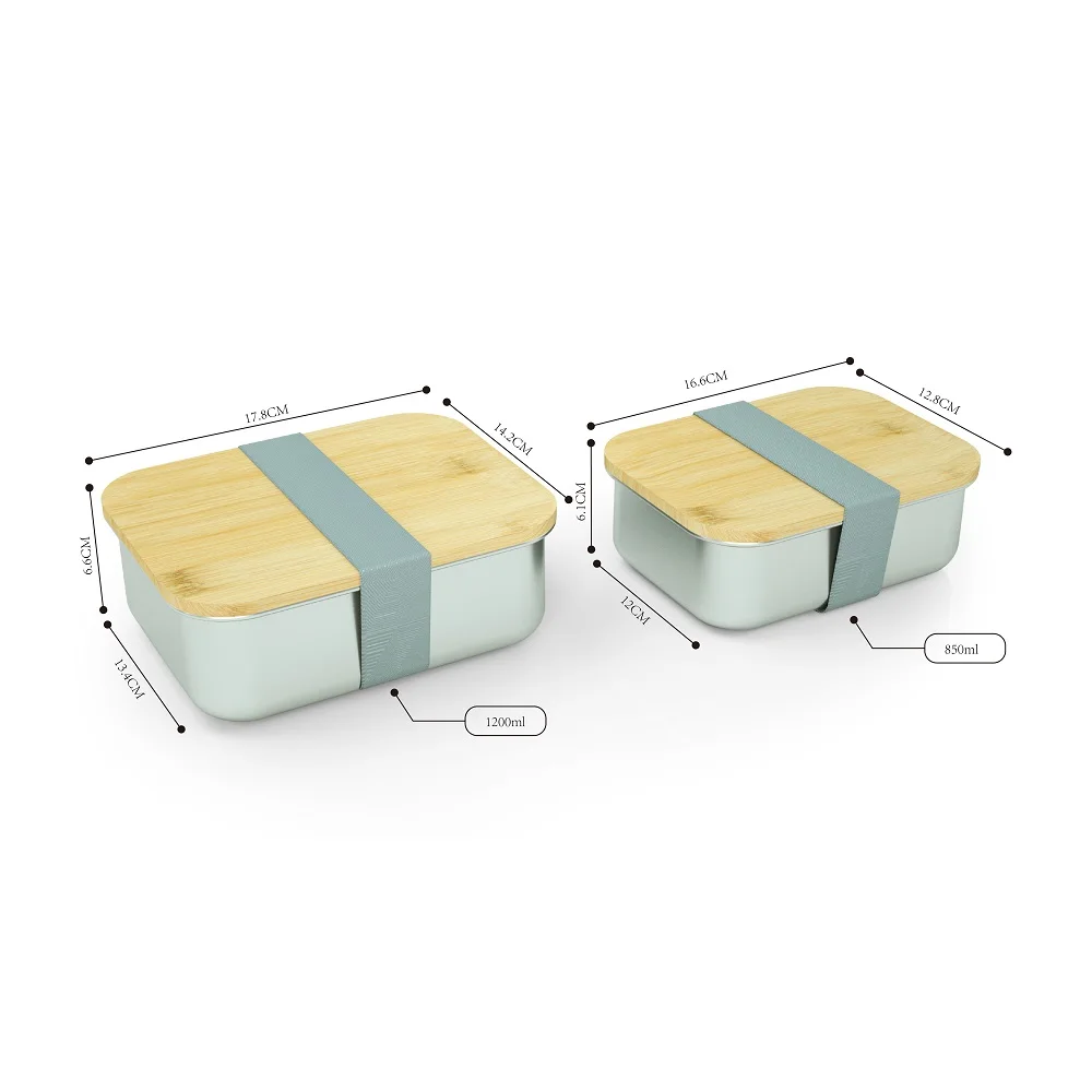 LULA 850 1200ml 304 Stainless Steel Bento Bamboo Lunch Box with bamboo Lid