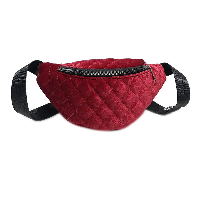 

wholesale sport casual high quality bum bag fanny pack ladies velvet waist bag, Black,green,red,blue