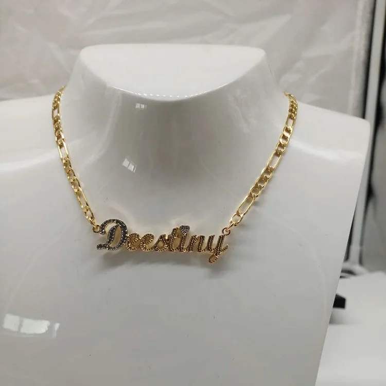 

Customized Initial Two Tone Name Personalized Letter Gold Choker Necklace Pendant Nameplate Gift
