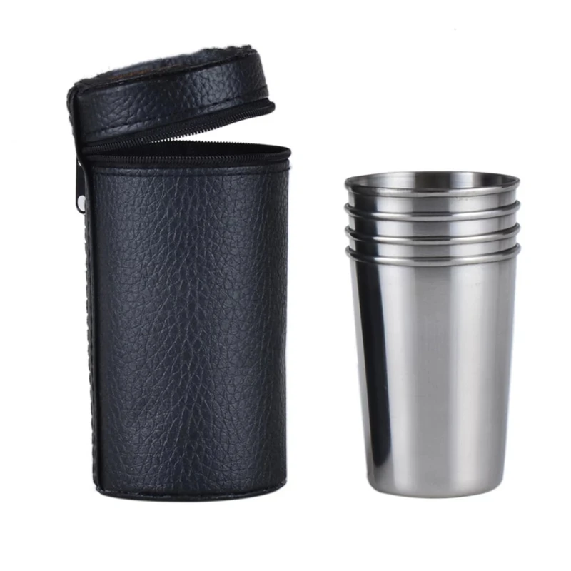 

JTX045 30/70/160ml Mini Portable Wine Whisky Cup Drinking Wine Glasses With Leather Case 4pcs/set Stainless Steel Shot Glass Cup