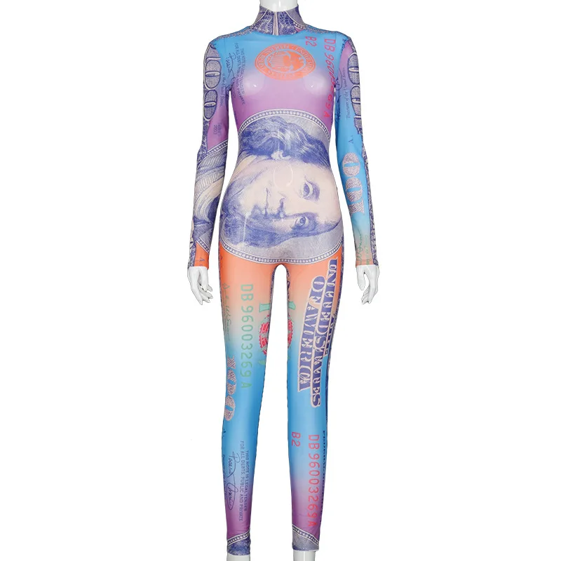 

Hot Sale Sexy Money Jumpsuit Money Bodysuit Adult Jumpsuits for women, Customized color
