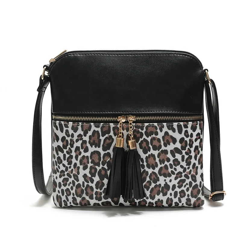 

Leather Leopard Crossbody Wholesale Personalized Zipper Leather Women's Tassel Leopard Crossbody, As pic show