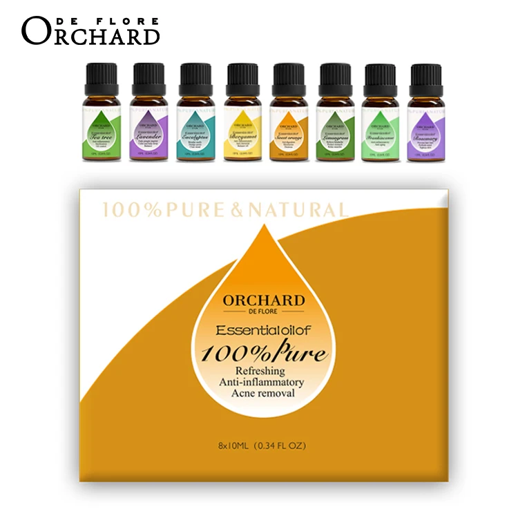 

Custom wholesale glass bottle 10ml*8 lose weight 100% pure massage spa bath skin hair care essential oils set