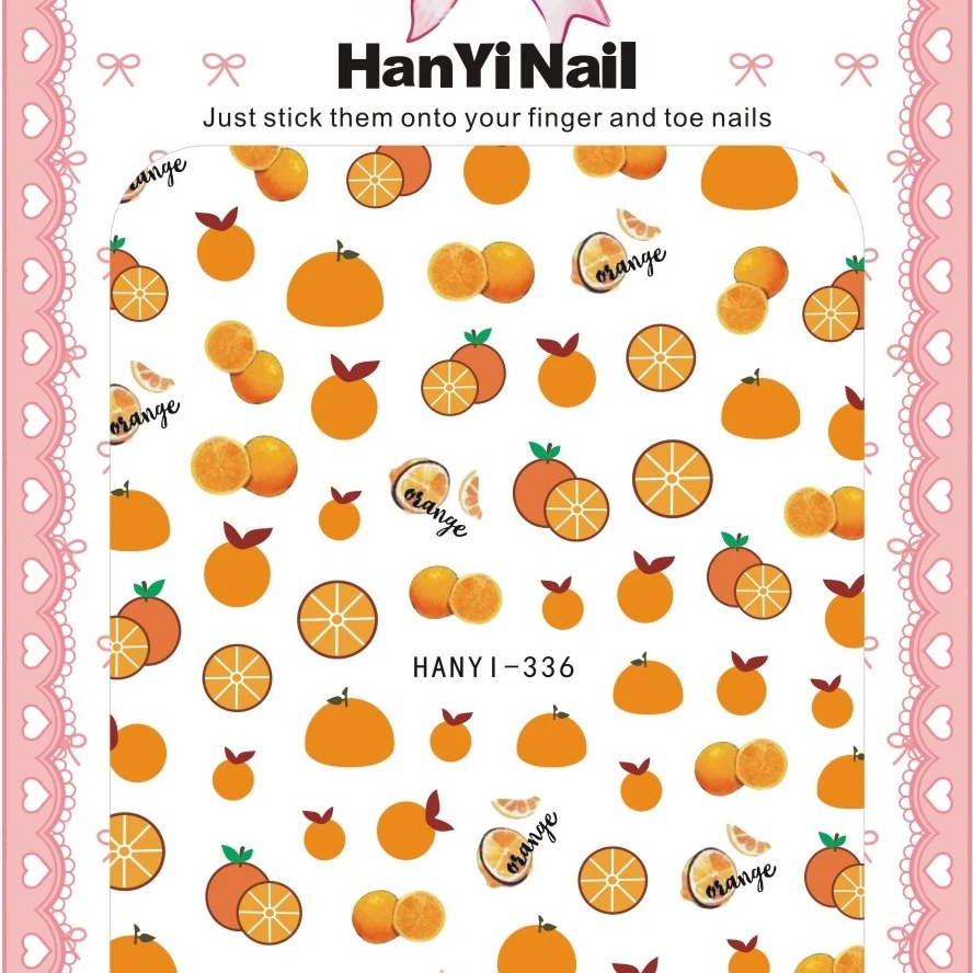 

HANYI331-360 New 2021 Christmas Adhesive Nail Decals Tips Decorations Flower Nail Wraps 3D Fruit Nail Art Stickers