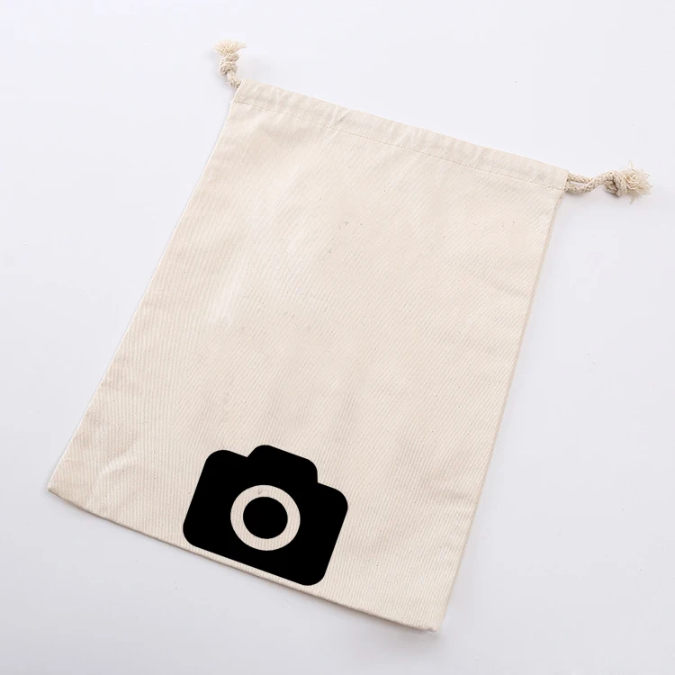 

Recycled eco-friendly custom logo print simple natural organic calico cotton bag with drawstring, Natural color or customized color