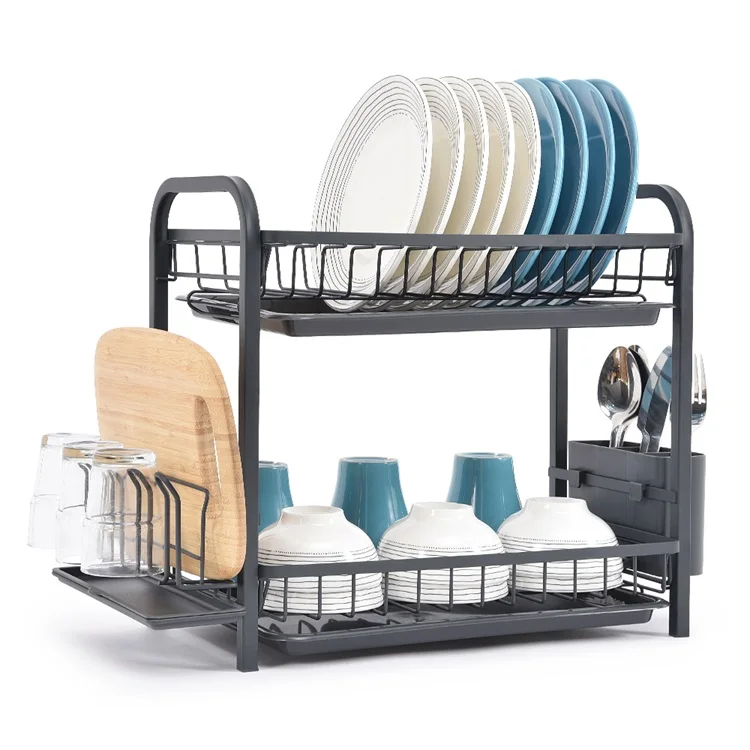 

2 tier steel rust-proof dish rack metal dish drainer drying plate rack for kitchen cabinet