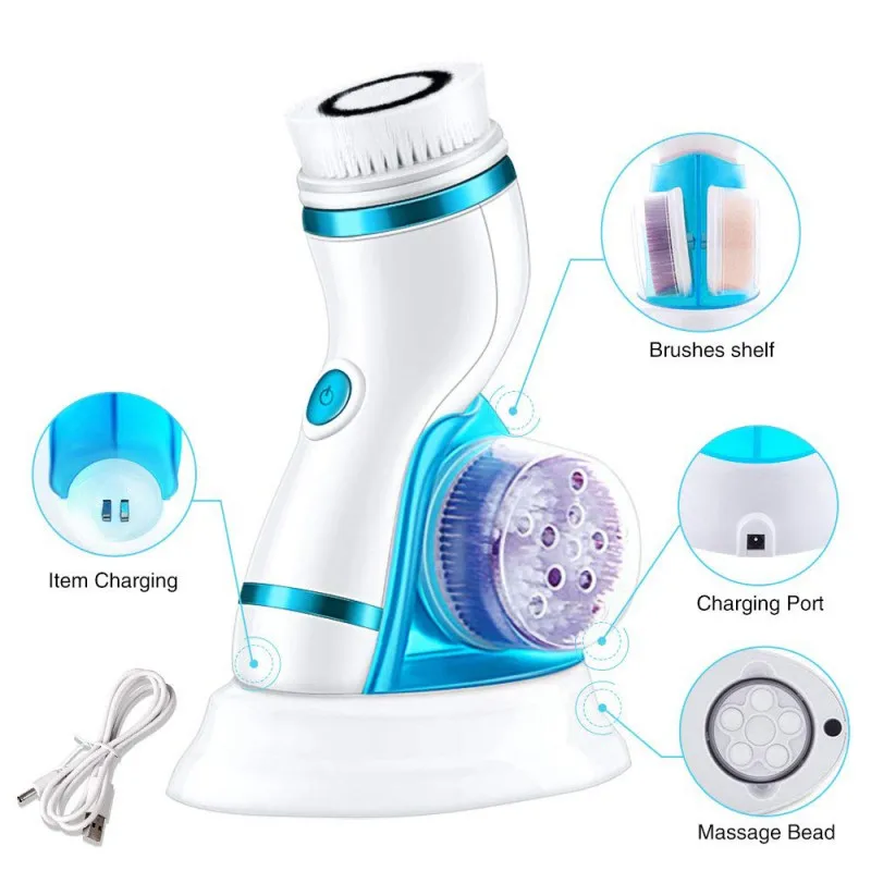 

Popular Products Waterproof Ultrasonic Electric Facial Brush Exfoliating And Massage 4 In 1 Electronic Face Cleansing Brush, Blue/orange