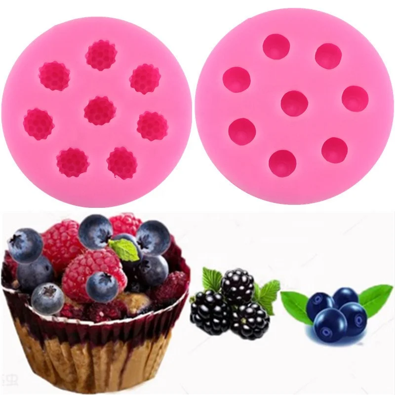 

3D Fruit Strawberry Raspberry Blueberry Silicone Fondant Mold Candy Cake Decor Chocolate Sugarcraft Mould Kitchen Baking Tools, Pink,white