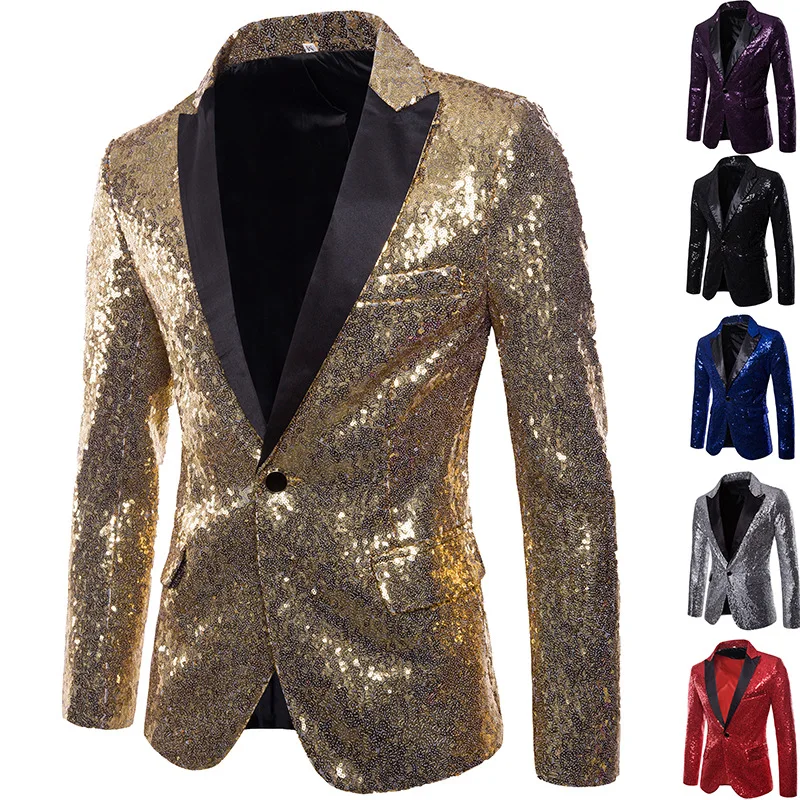 S-6XL Men Glitter Sequin Suit Jacket Fancy Show Costume Party Coats Men Wedding Party Blazer Gentleman Dance Bling Formal Jacket