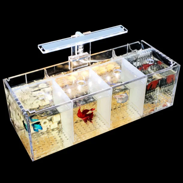 

Led multi grid transparent acrylic betta fish tank supplier fish farming tanks aquarium water pump with filter and light