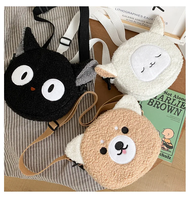 

Autumn and winter fancy style cute bear girl doll shoulder bag plush fur cartoon messager crossbody hand bag, Black,white,khaki