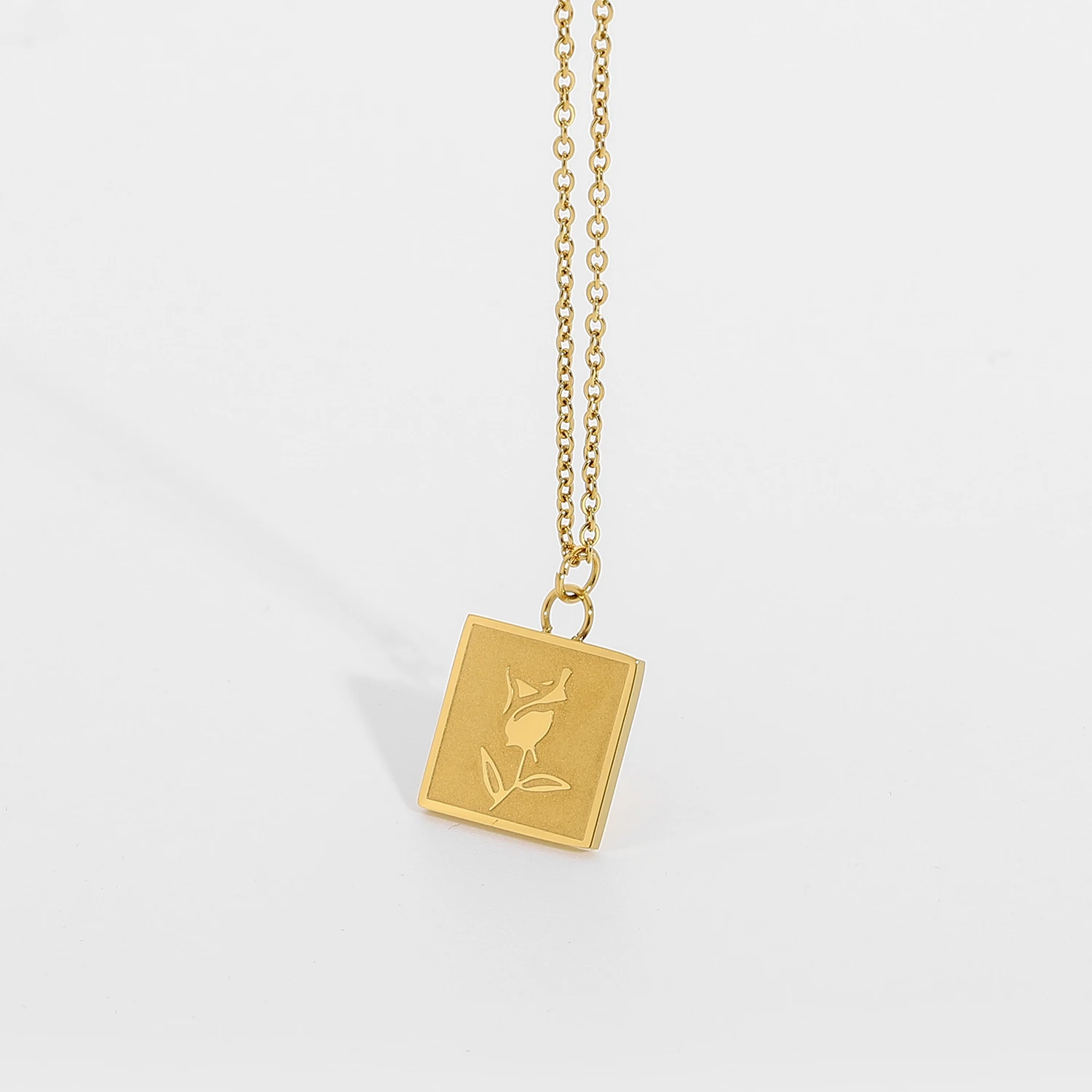 

French Retro Titanium steel Square Brand Rose Pendant Necklace 18K Gold IP Plating Stainless Steel Choker Neckalces