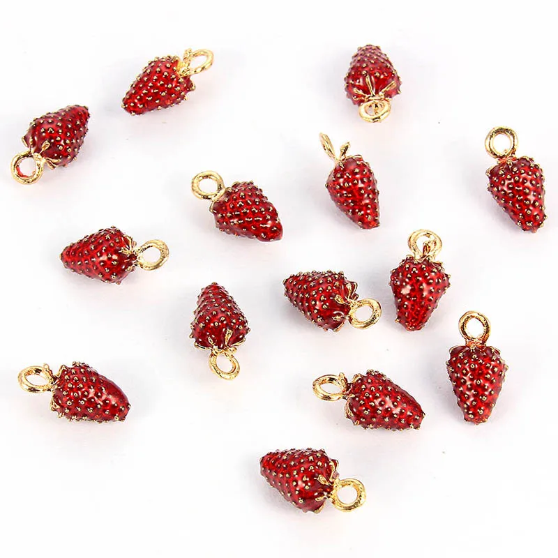 

High Quality Red Strawberry Enamel Charm Pendant DIY Korean Bracelet Earrings Jewelry Bracelet Earrings Accessories, Picture show