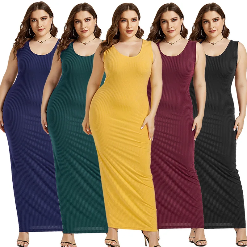 

2021 summer ladies plus size women clothing long elegant casual maxi dresses