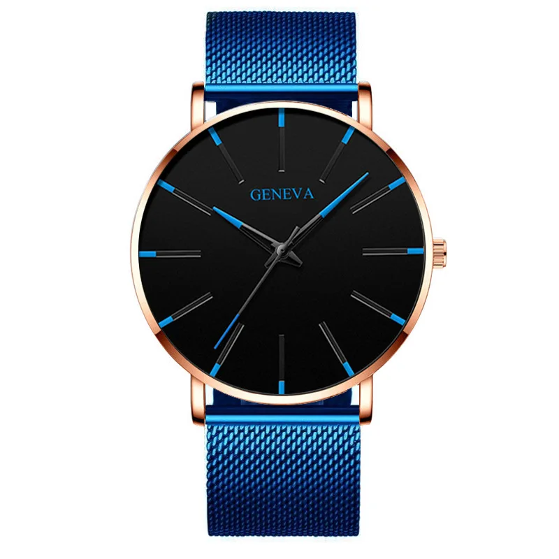 

2020 New Luxury Brand Geneva Blue Mesh Band Quartz Analog Watches Cheap Promotional Women Mens Bracelet Watches Dropshipping
