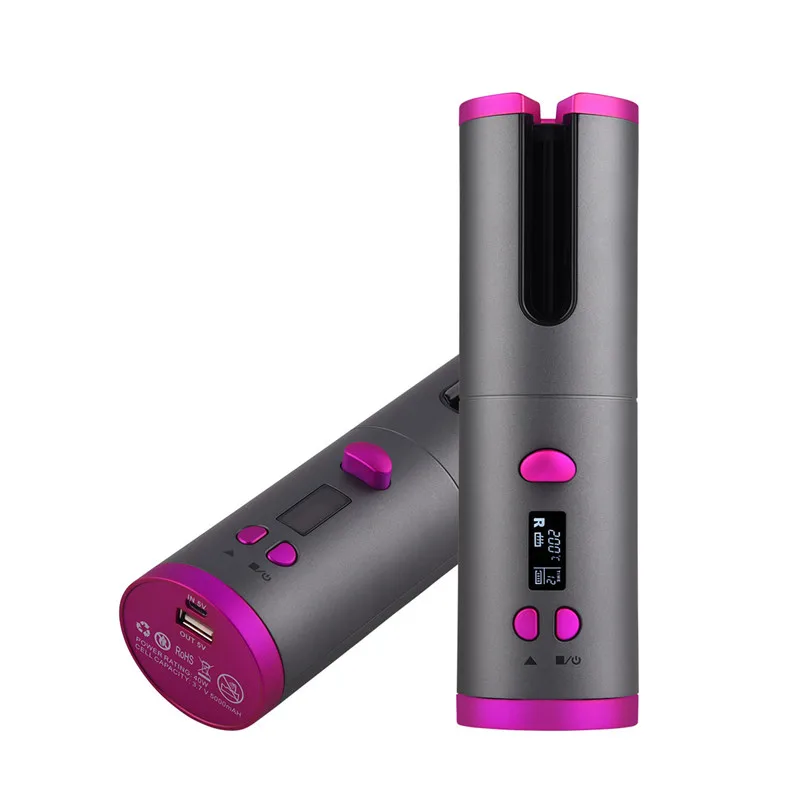 

Cordless Automatic Curling Iron Fast Heating LCD Disply Hair Curler, Pink