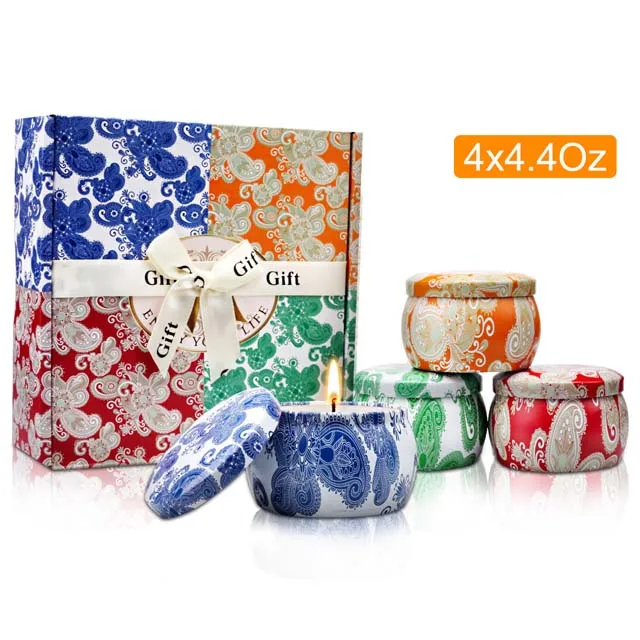  4.4 Oz 100% Natural Scented Soy Wax Portable Tin Candles Gift Set for Stress Relief
