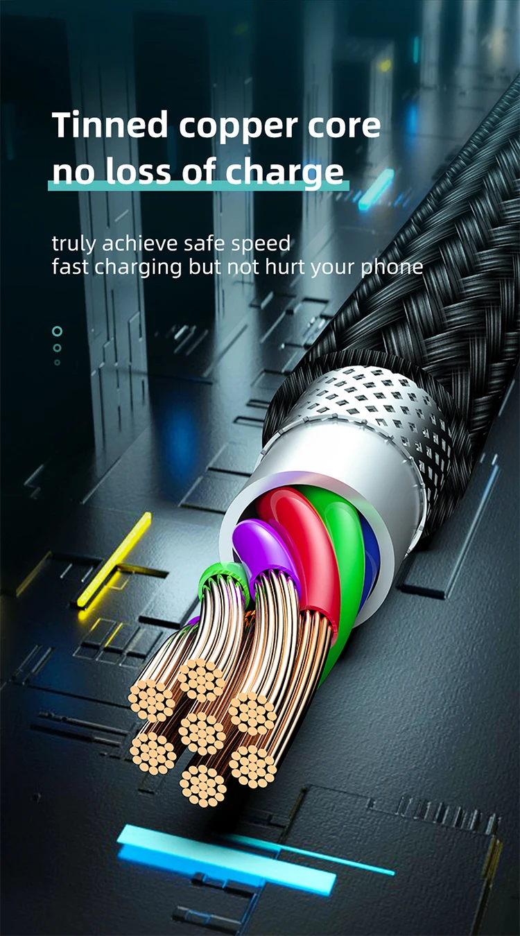 Customized M399 3A Quick Charging data transmission flash light zinc alloy nylon braided USB phone cable - ANKUX.COM