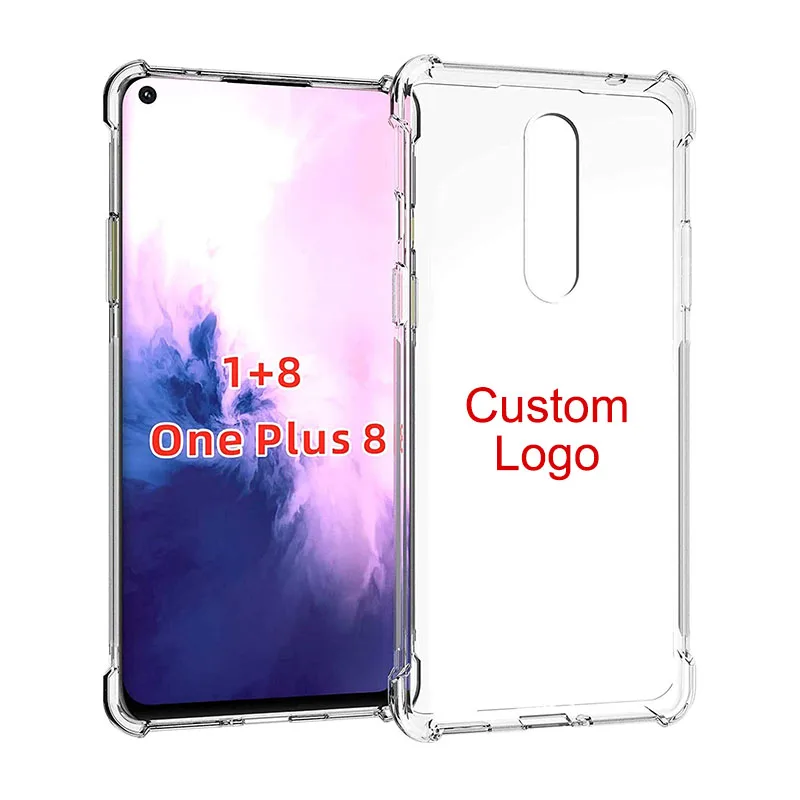 

Custom Logo Design Shockproof Airbags Clear Silicone TPU Back Mobile Phone Case Cover For OnePlus 7 7T 8 8T Pro Nord, Transparent