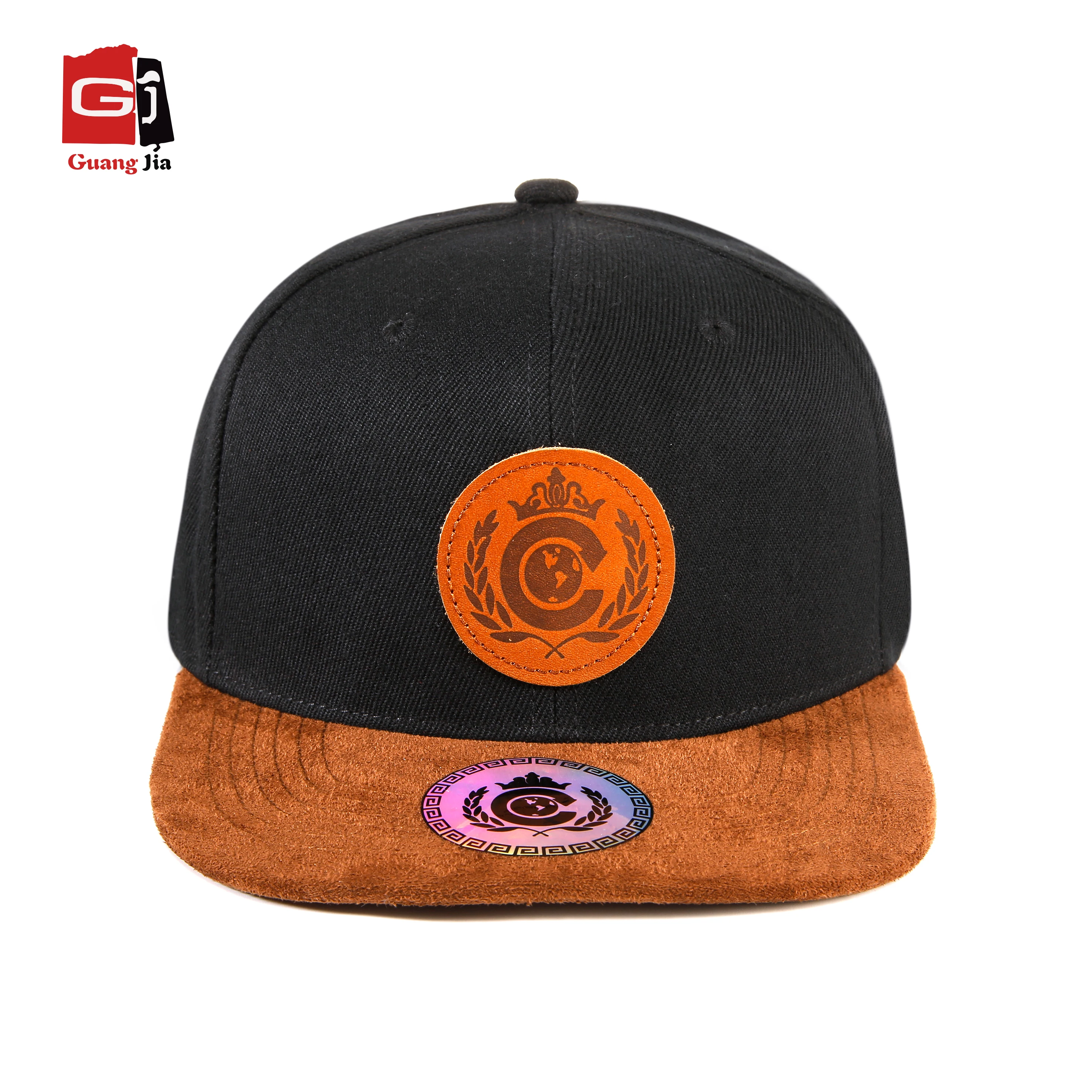 Guangzhou Cap Factory Custom Suede Snapback Cap with Embossed Leather Patch